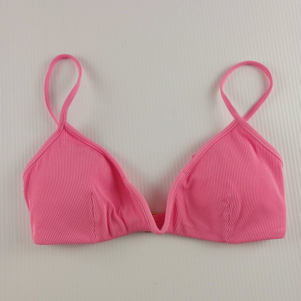 L*Space Ribbed Helena Bikini Top Women's Size Medium Guava Pink Removable Pads